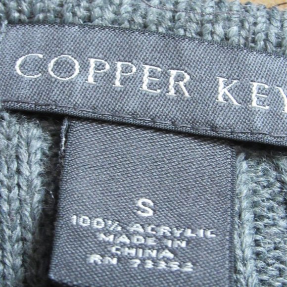 Copper Key Grey Sweater with striped cuffs Small Unique Sleeves form-fitting - Picture 11 of 11